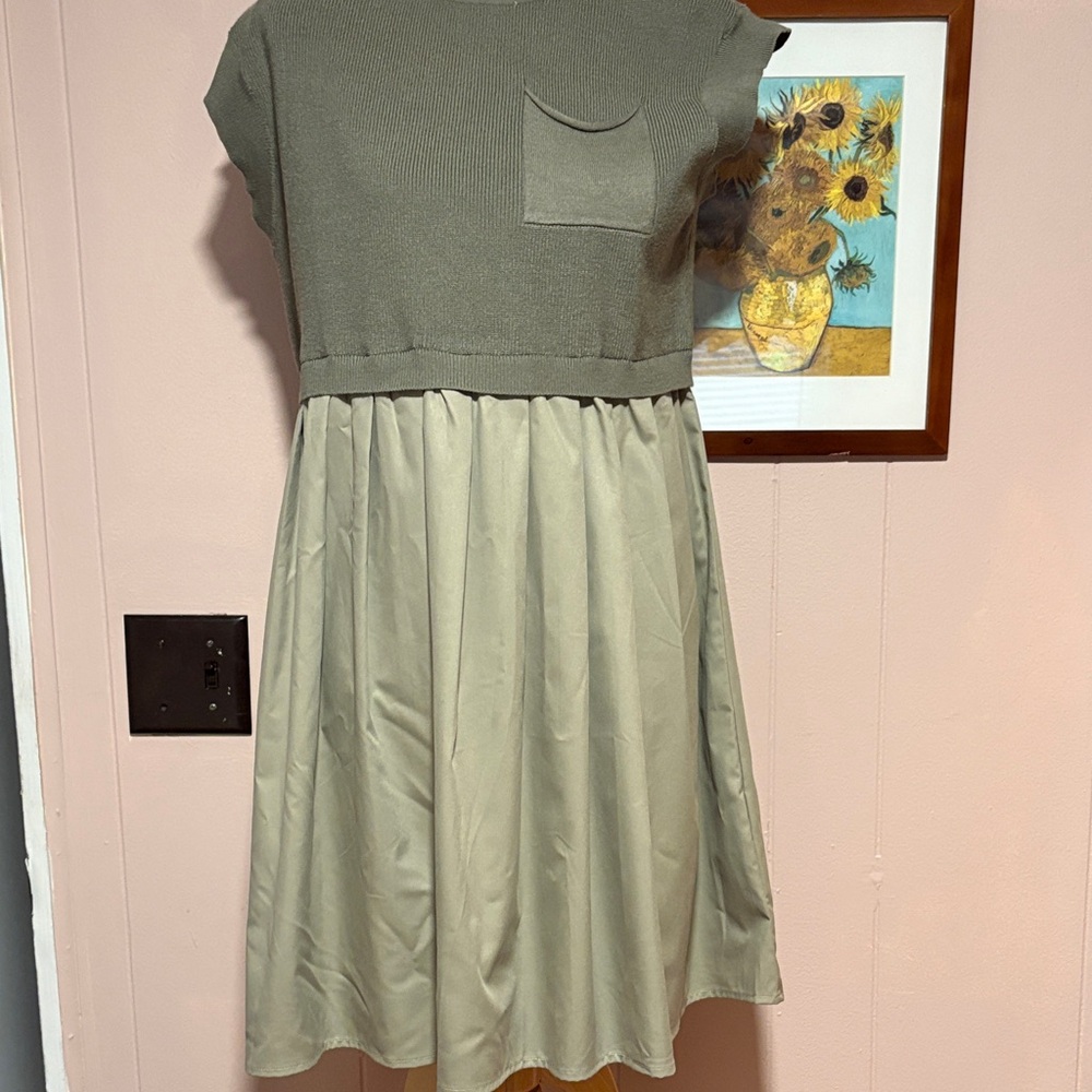 Two-Tone Olive and Beige Dress